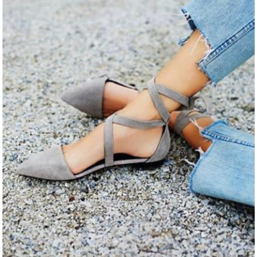 Jeffrey Campbell Free People Hyde Wrap Flat Gray Sage Pointy Toe Women’s Size 8
